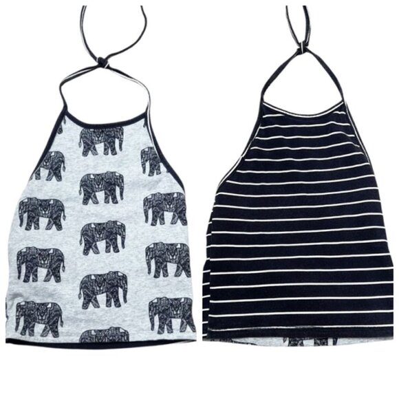 Pacsun Reversible Top Womens Size XS Elephant Striped Halter Black White Grey - Picture 1 of 5